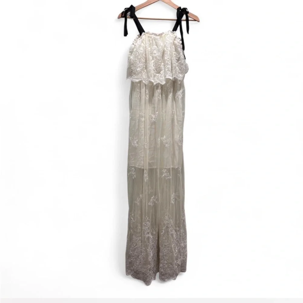AQUA Embroidered Lace Maxi Dress Ivory Boho Romantic Size S - Picture 2 of 9